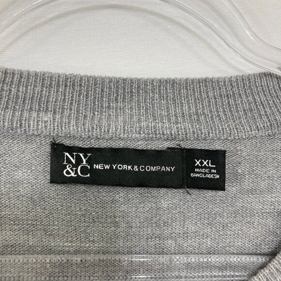 New York & Company size XXL Gray Argyle Colorful Print Light Knit Sweater Preppy - Picture 2 of 9
